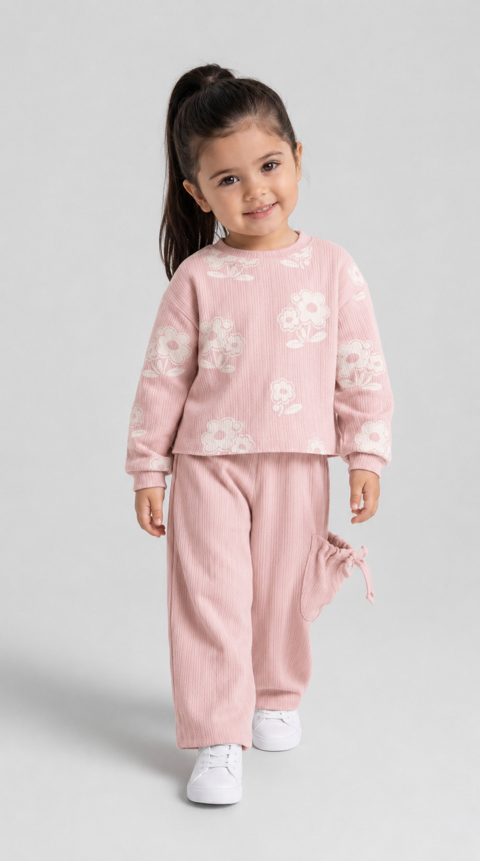Tuffy Set Copilă Tricot Jacquard Design Flori-02645 - Pink 2