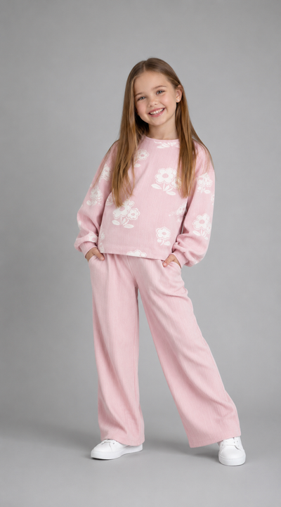 Tuffy Set Copilă Tricot Jacquard Design Flori-03245 - Pink 2
