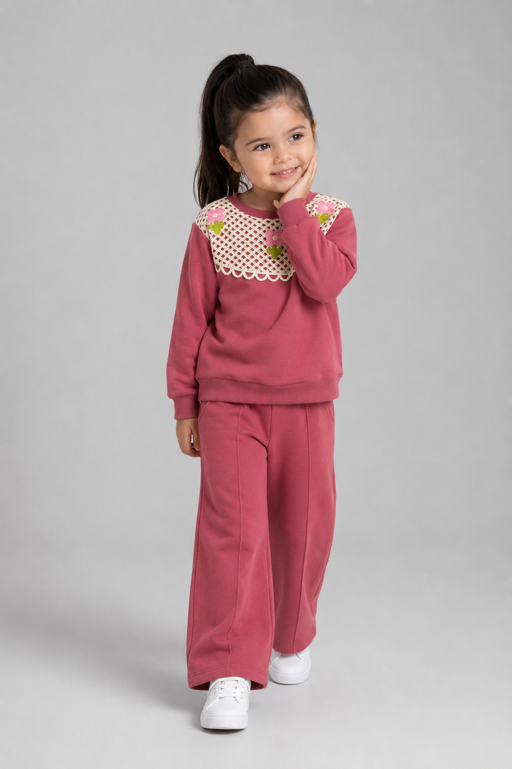 Tuffy Set Copilă cu Guler Floral-02665 - Roz