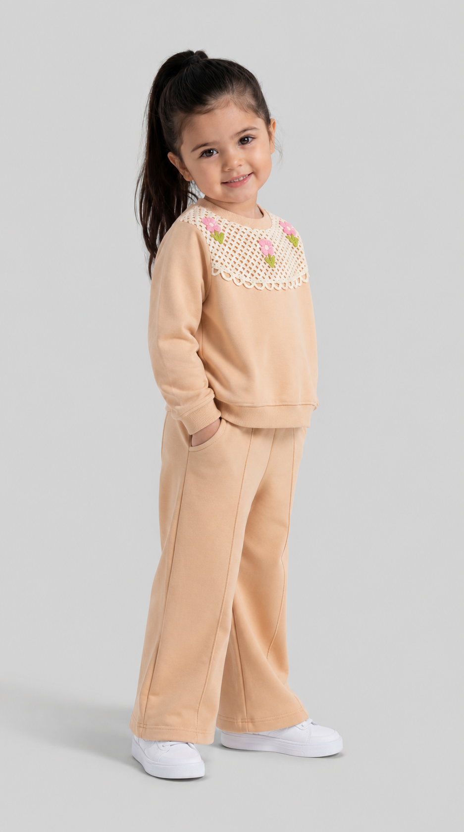 Tuffy Set Copilă cu Guler Floral-02665 - Biscuit
