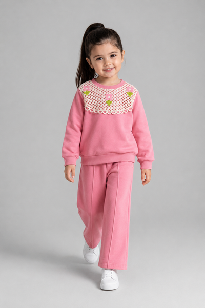 Tuffy Set Copilă cu Guler Floral-02665 - Latte