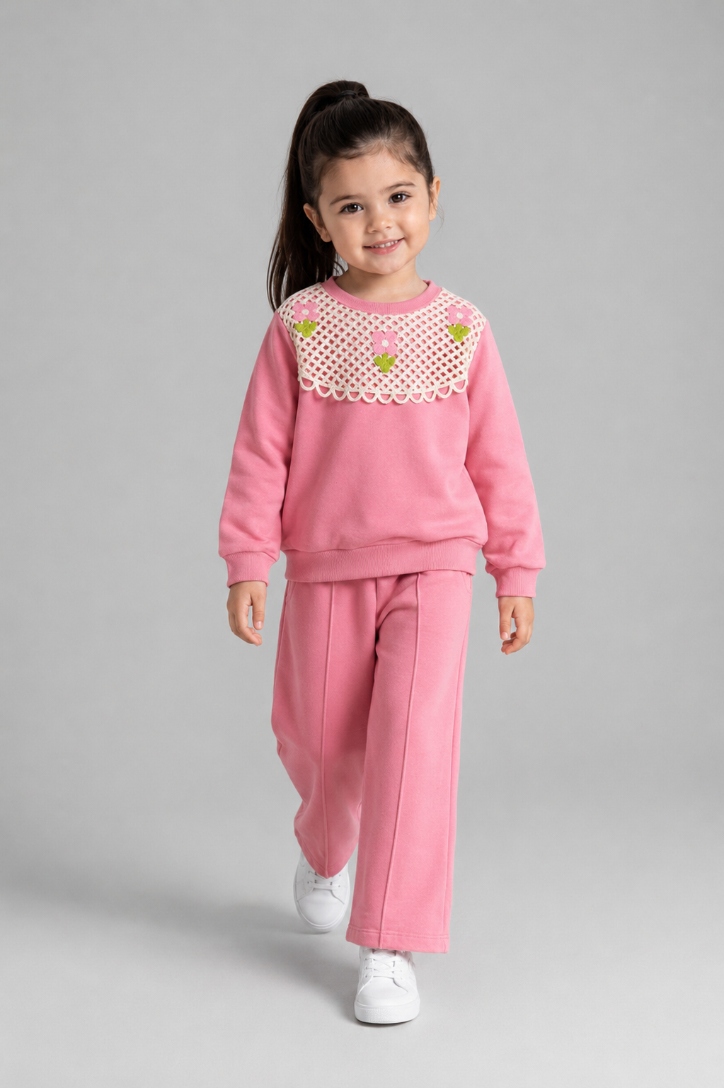 Tuffy Set Copilă cu Guler Floral-02665 - Roz