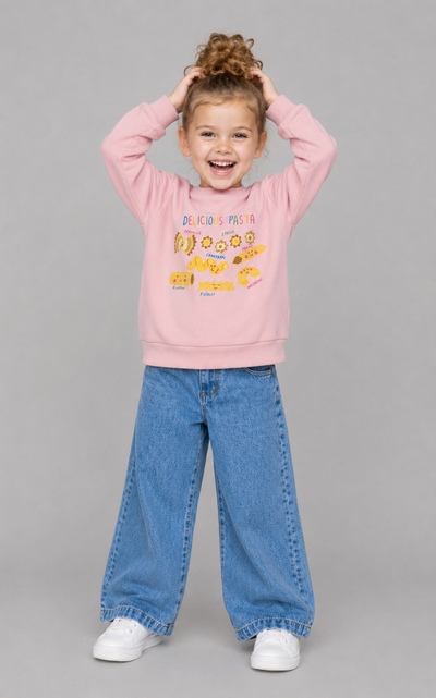 Tuffy Çılgın Makarnalar Temalı Kız Çocuk Sweatshirt-01325 - Nil Yeşili