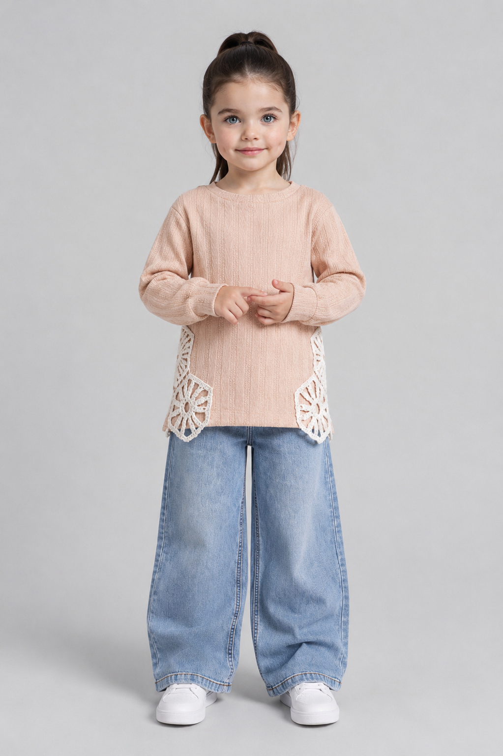 Tuffy Dantela Detaliu Jacard Tricot Tela Fetite Bluza - 01395 - Negru