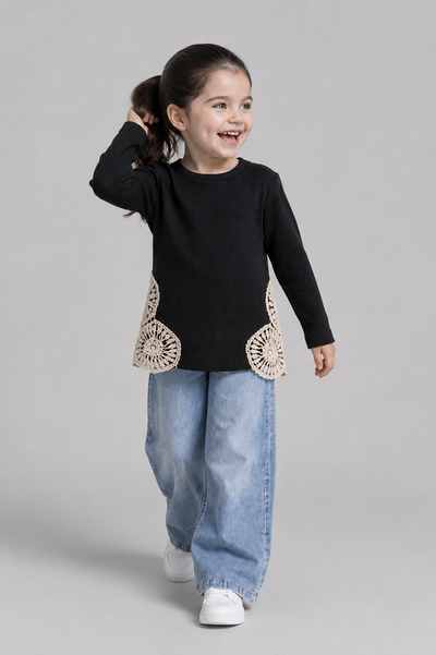 Tuffy Dantela Detaliu Jacard Tricot Tela Fetite Bluza - 01395 - Ecru