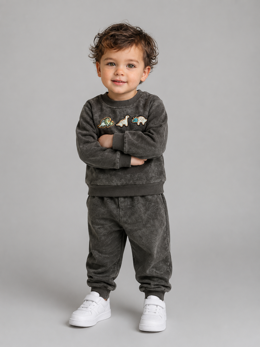 Tuffy Set Bebe Băiat Tematic Dinozaur Țesătură Diagonală-03545 - Bej