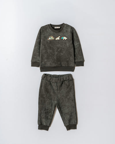 Tuffy Set Bebe Băiat Tematic Dinozaur Țesătură Diagonală-03545 - Kaki