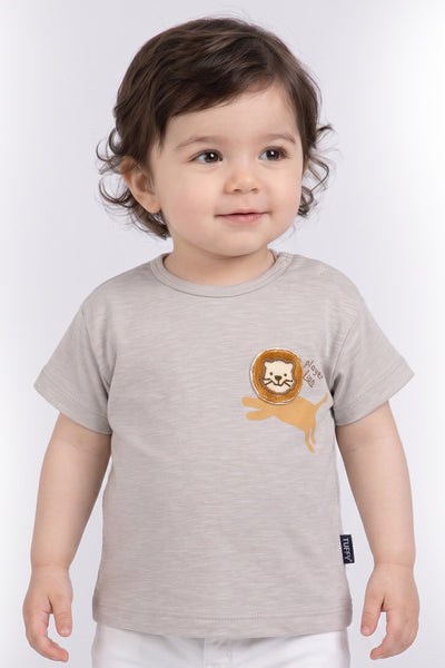 Tuffy Tricou Baieti Bebeluși cu Tema Leu-129 - Bej Deschis