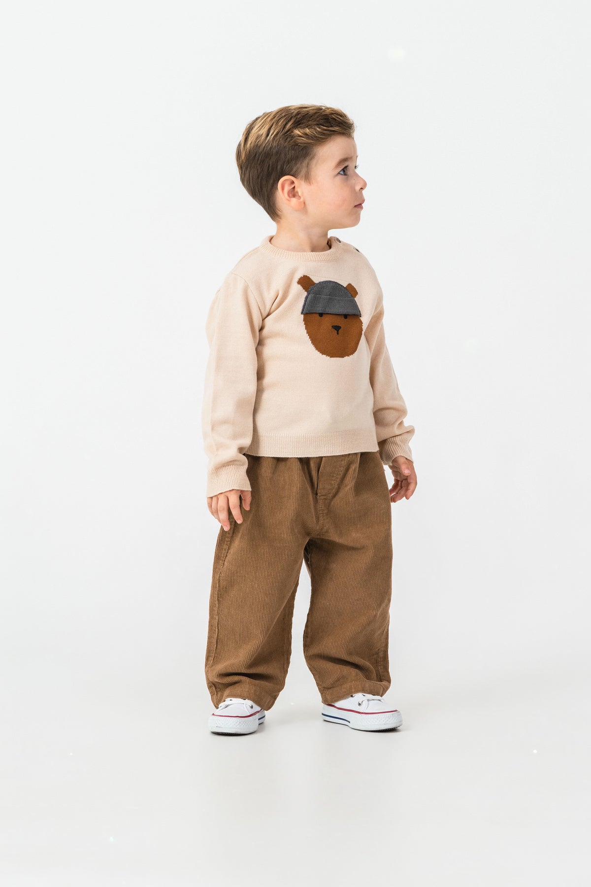 Set de tricot Tuffy cu pantalon Catifea pentru bebeluși-03655 - Bej