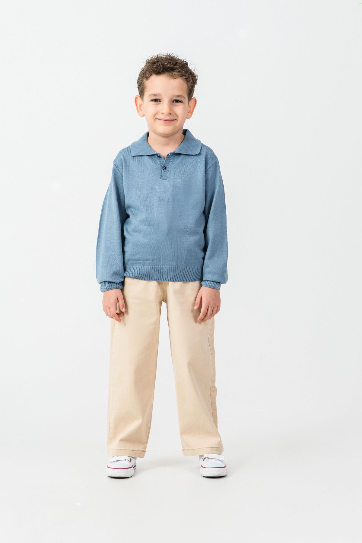 Set de tricot Tuffy cu pantalon Gabardin pentru băieți-04355 - Albastru