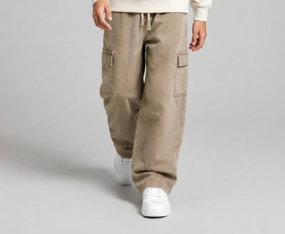 Pantalon Gabardin Tuffy cu buzunare Cargo pentru băieți-04635 - Maro