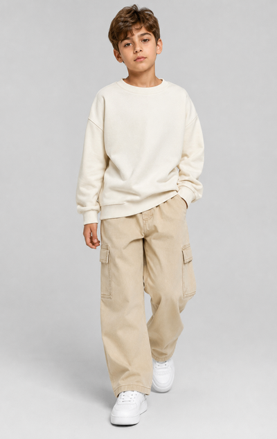 Pantalon Gabardin Tuffy cu buzunare Cargo pentru băieți-04635 - Maro
