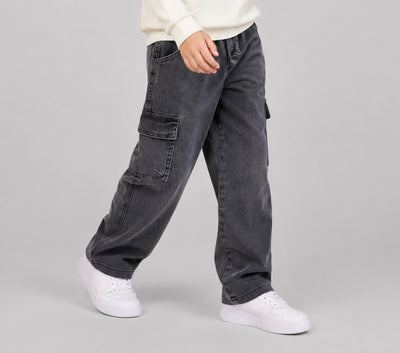 Pantalon Gabardin Tuffy cu buzunare Cargo pentru băieți-04635 - Khaki