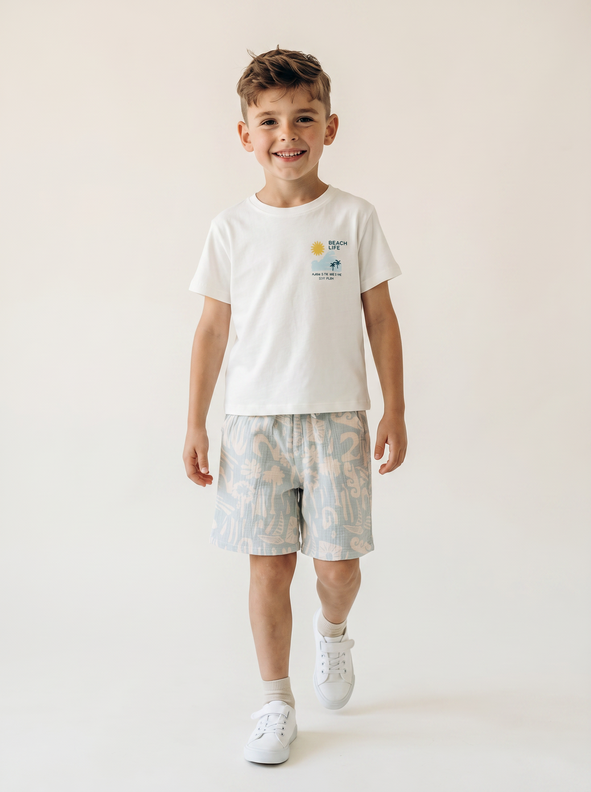 Tuffy Băiat Tricot Muselină Costum Doi Piese-6546-1 - Brun Deschis