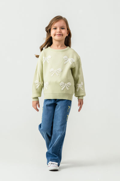 Set Tuffy cu broderie Fundă pentru fete-02695 - Bej