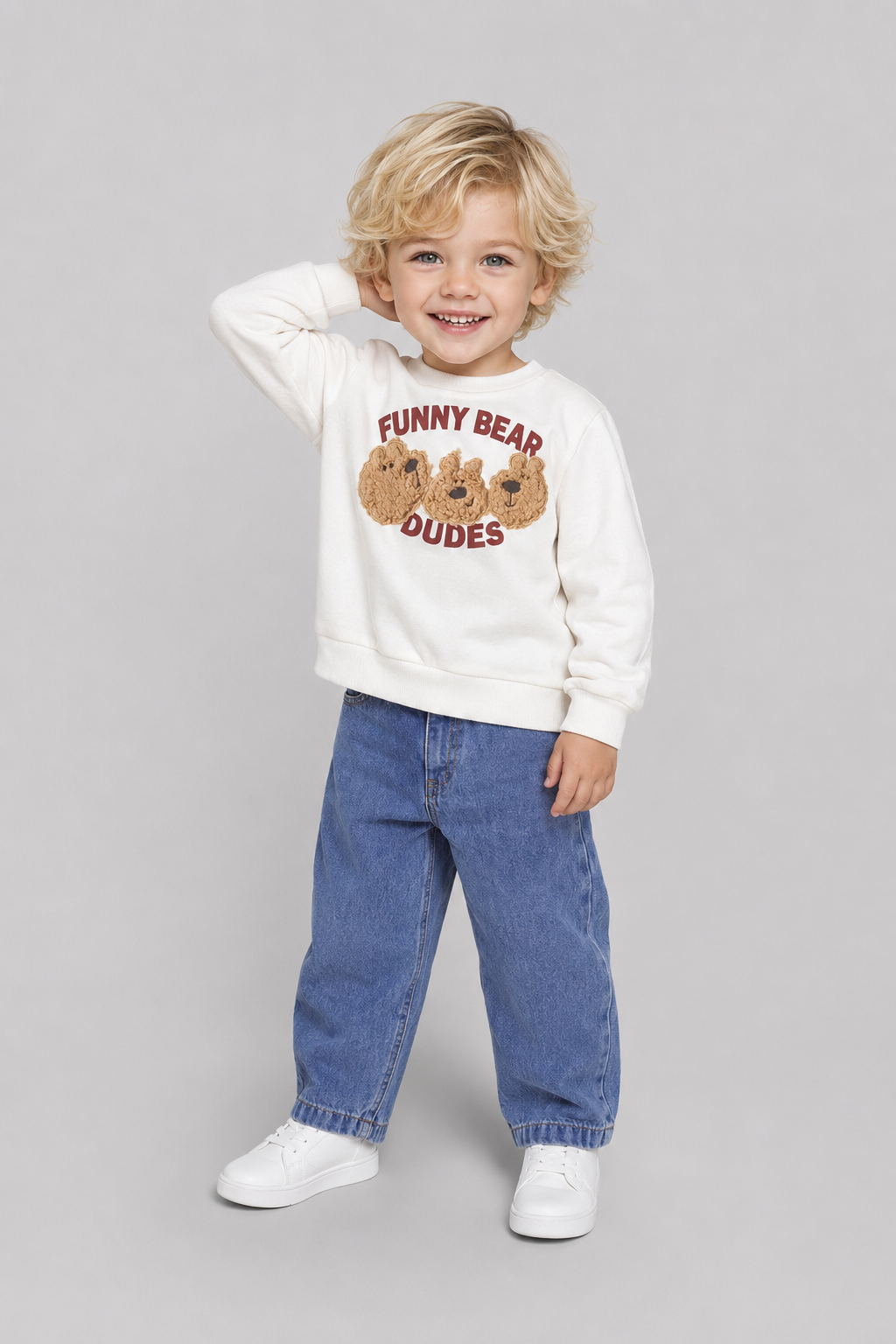 Tuffy Funny Bear Imprimeu Baietel Bluza - 0355 - Ecru