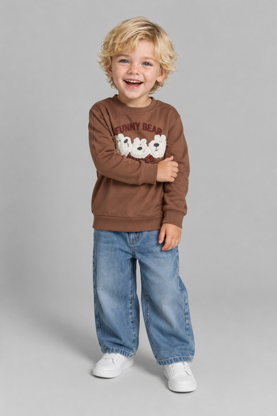 Tuffy Funny Bear Imprimeu Baietel Bluza - 0355 - Ecru