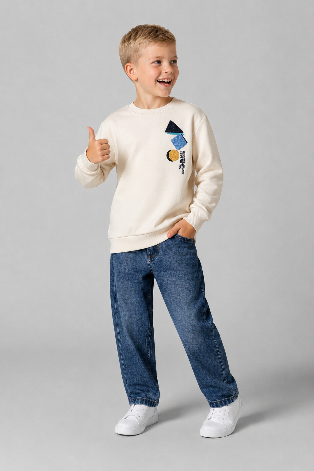 Tuffy Geometrik Desen Temalı Erkek Çocuk Sweatshirt-0515 - Lacivert