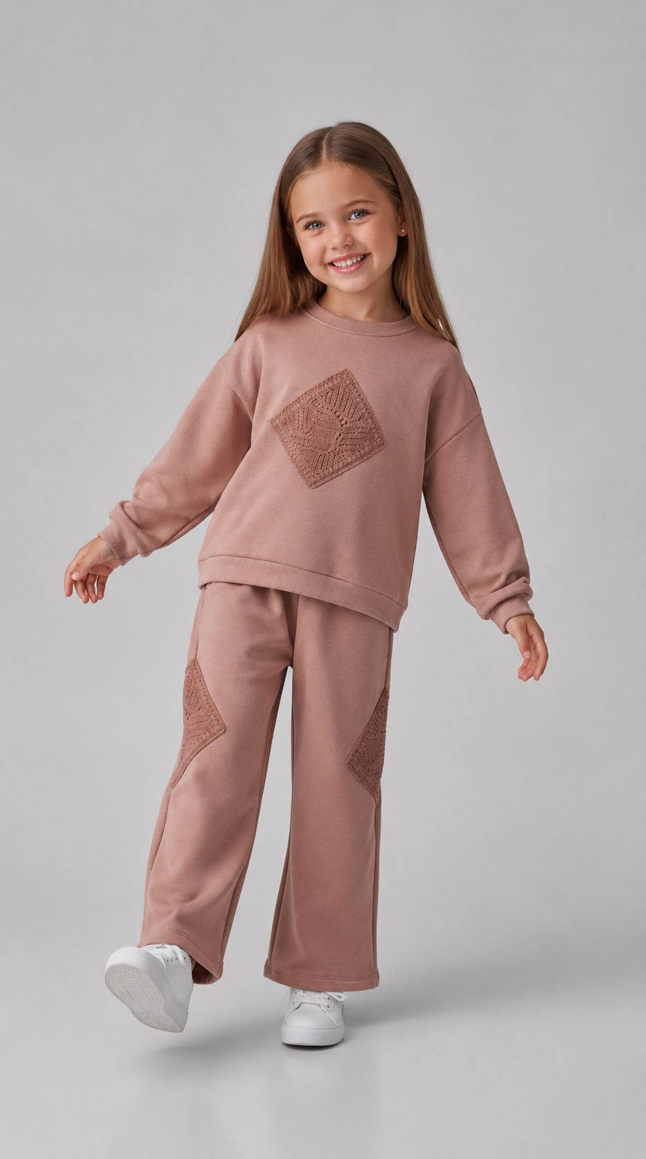 Tuffy Geometrik Nakışlı Kız Çocuk İkili Takım-03055 - Ekru