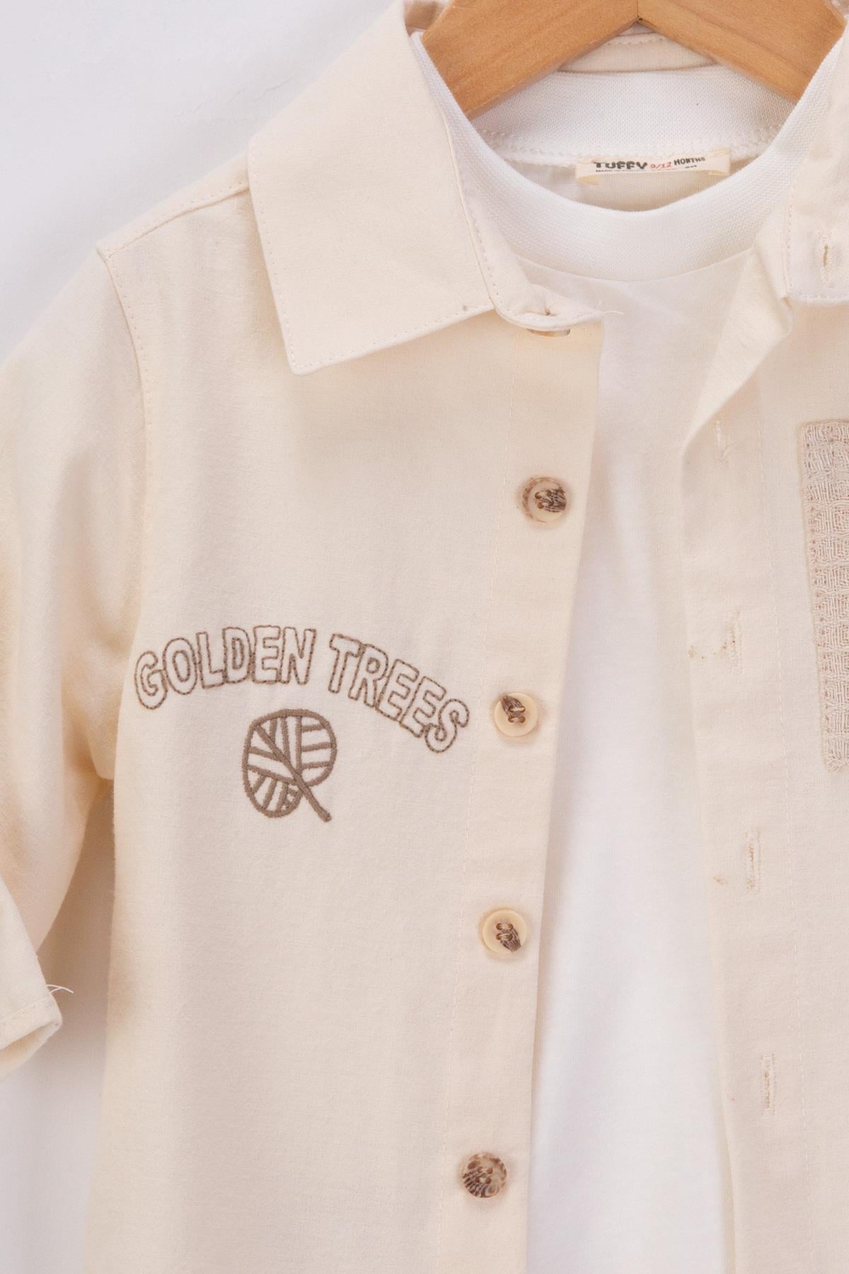 Tuffy Golden Trees Baskılı Erkek Bebek Dokuma Üçlü Takım-03755 - Bej