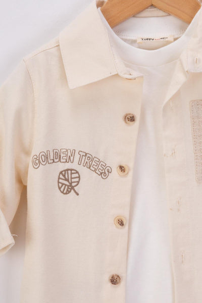 Tuffy Golden Trees Baskılı Erkek Bebek Dokuma Üçlü Takım-03755 - Bej