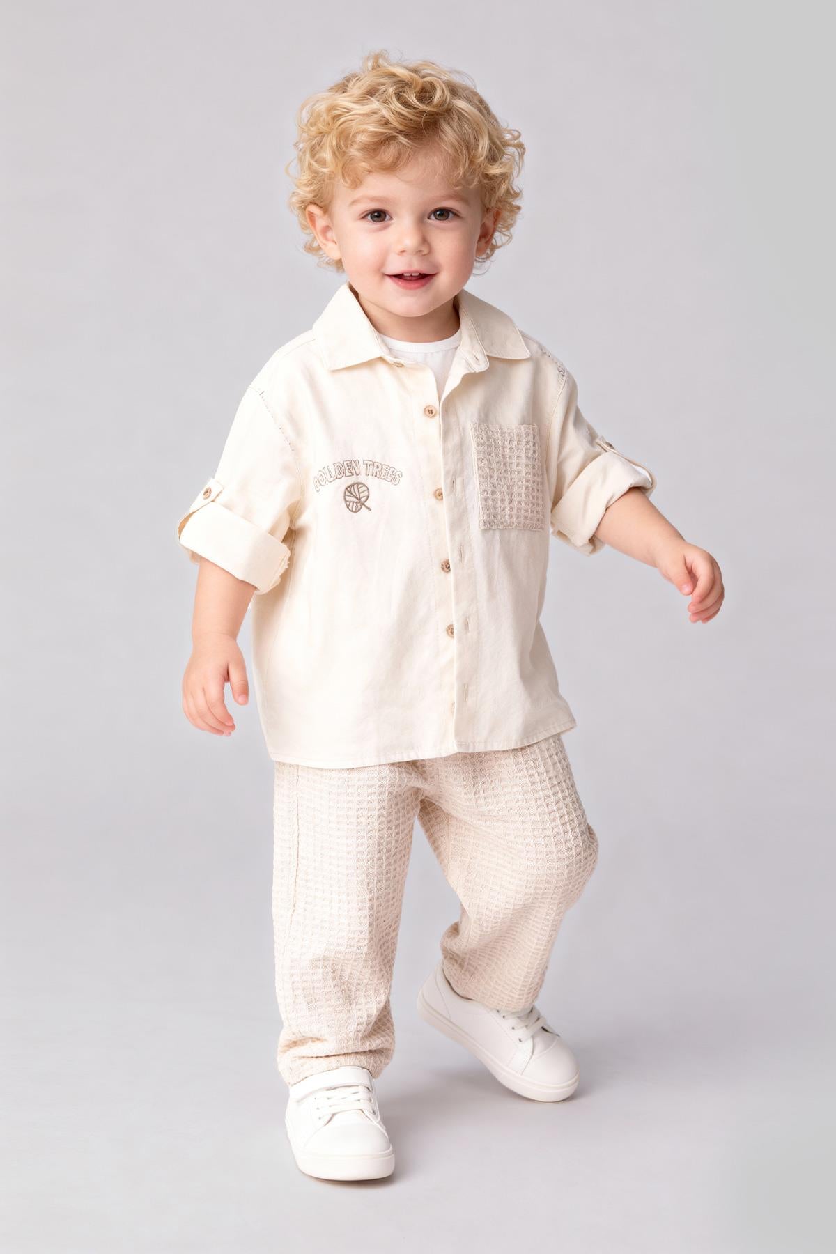 Tuffy Golden Trees Baskılı Erkek Bebek Dokuma Üçlü Takım-03755 - Kahve