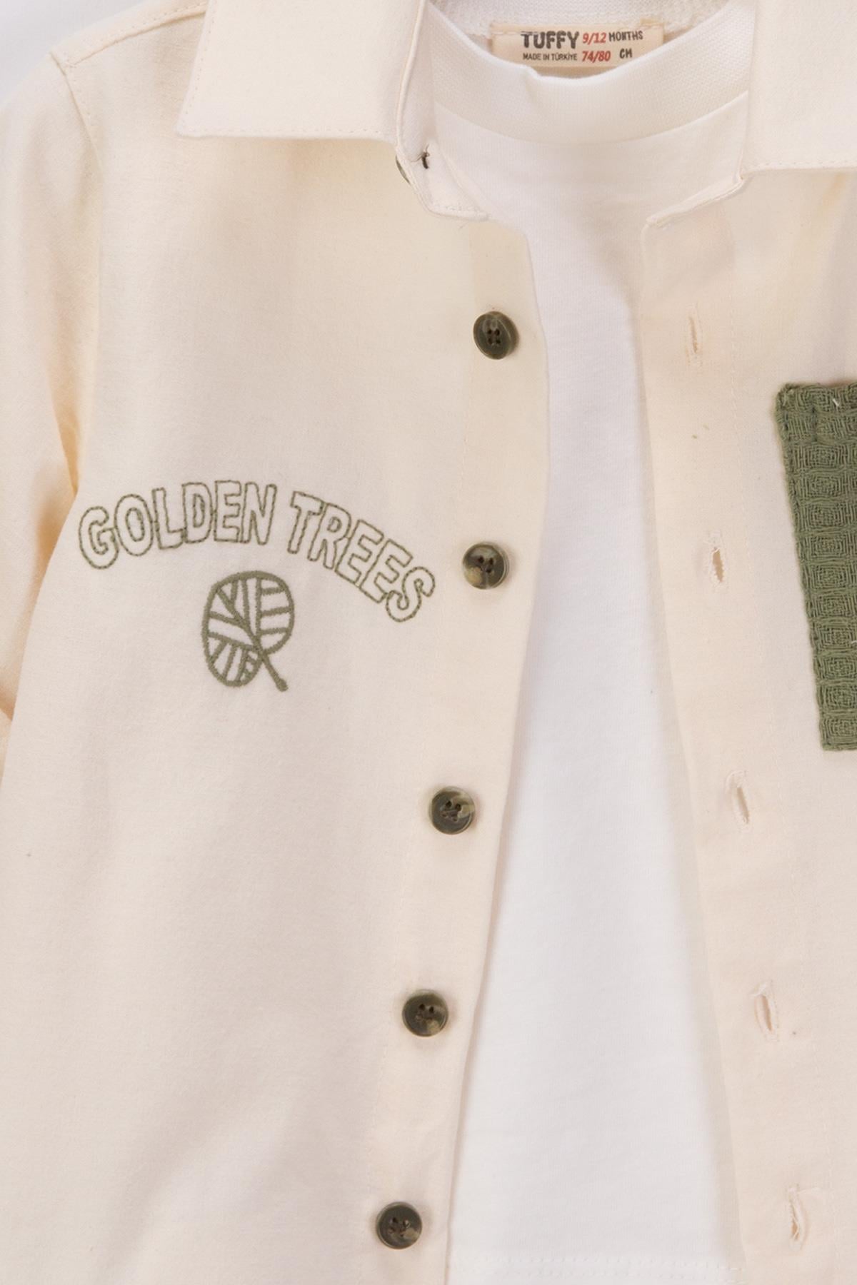 Tuffy Ansamblu Triplu în Țesătură Ușoară cu Tipărit Golden Trees pentru Copil Băiat-04255 - Maro