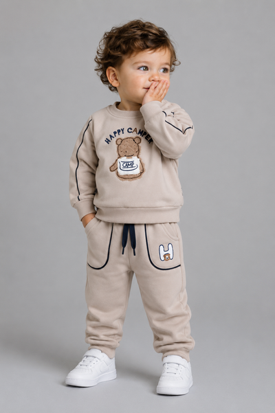 Tuffy Happy Camper Nakışlı Erkek Bebek İkili Takım-03535 - Açık Gri