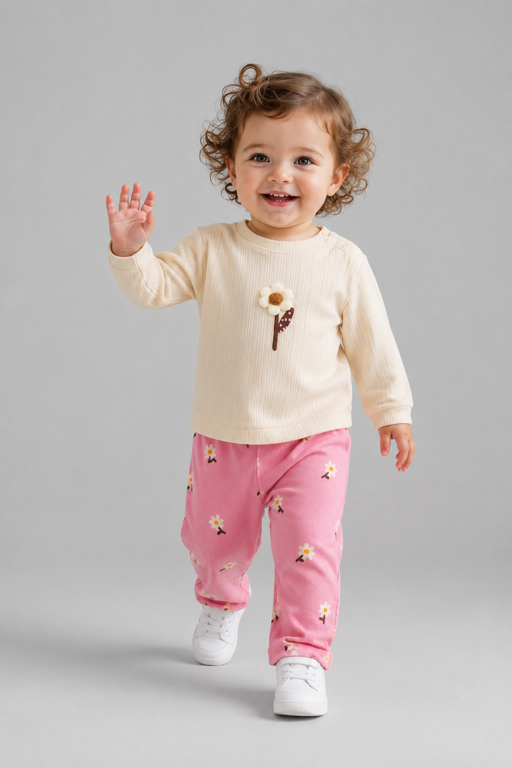 Tuffy Set Bebe Copilă Tricot Jacquard Țesătură cu Colanti-02145 - Latte