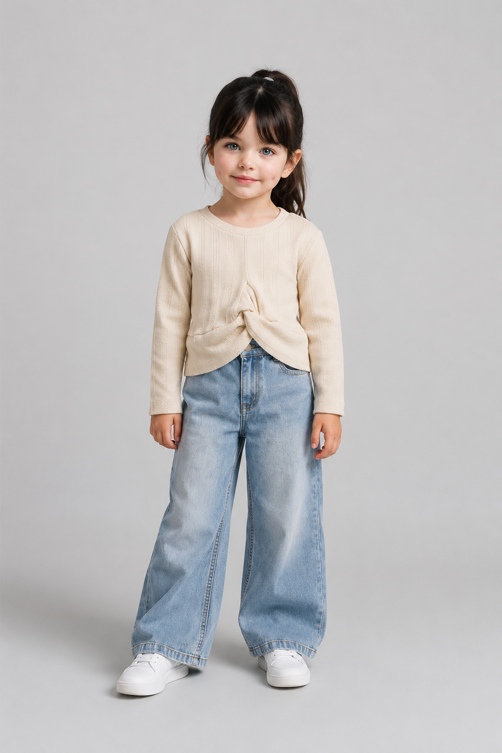 Tuffy Sweatshirt Copilă Tricot Jacquard Țesătură-01455 - Latte