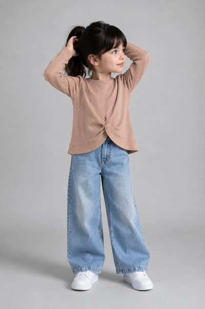 Tuffy Sweatshirt Copilă Tricot Jacquard Țesătură-01455 - Pink 2