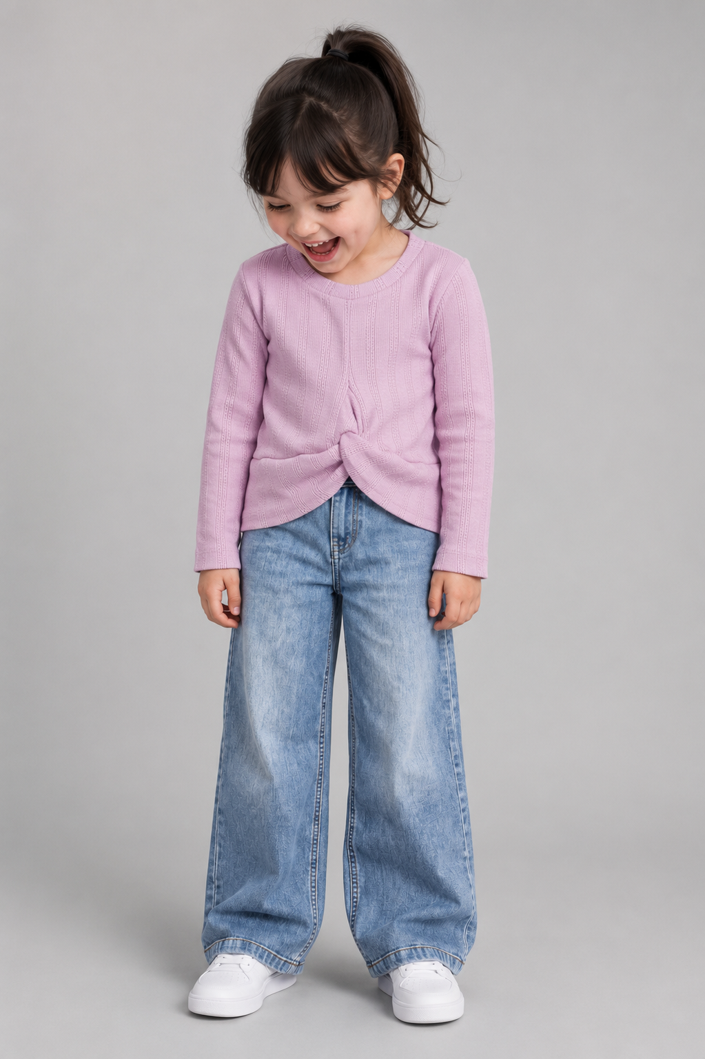 Tuffy Sweatshirt Copilă Tricot Jacquard Țesătură-01455 - Pink 2