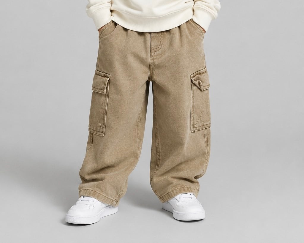 Pantaloni din gabardină Tuffy Cargo Pocket pentru băieți - 04175 - Bej