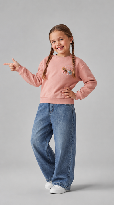 Tuffy Sweatshirt Copilă Șardonat Brodat Fluture-01605 - Negru