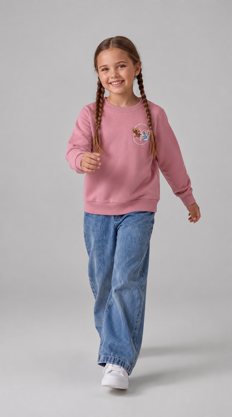 Tuffy Sweatshirt Copilă Șardonat Brodat Fluture-01605 - Latte