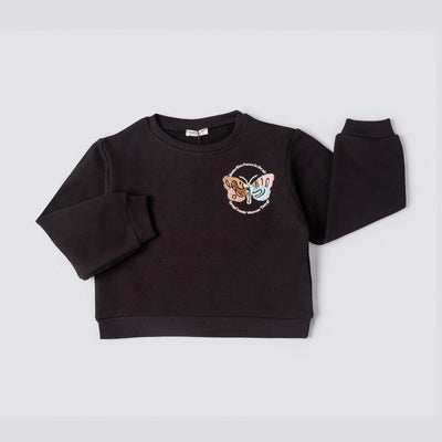 Tuffy Sweatshirt Copilă Șardonat Brodat Fluture-01605 - Negru
