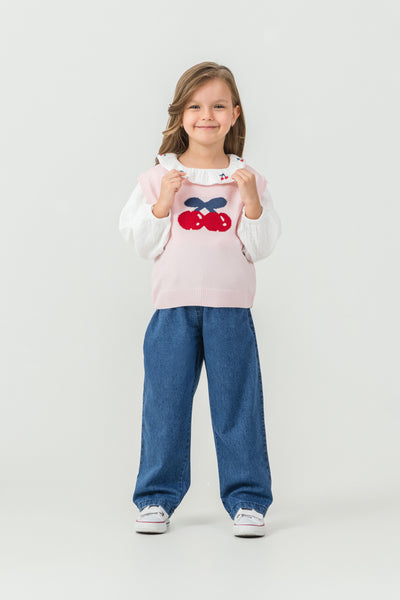 Tuffy Kiraz Nakışlı Kız Bebek Trikolu Takım-02165 - Ekru