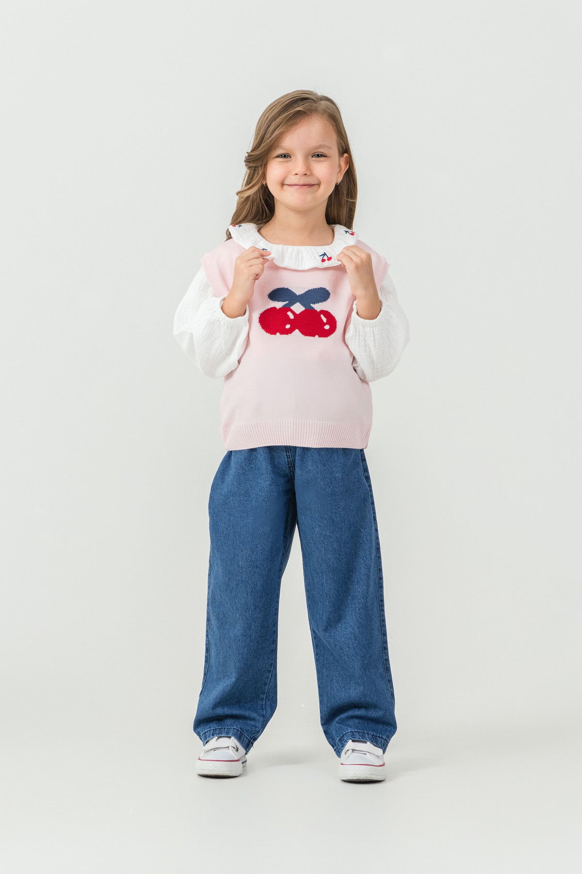 Set Tuffy cu broderie Cireșe pentru bebelușe fete-02165 - Roz