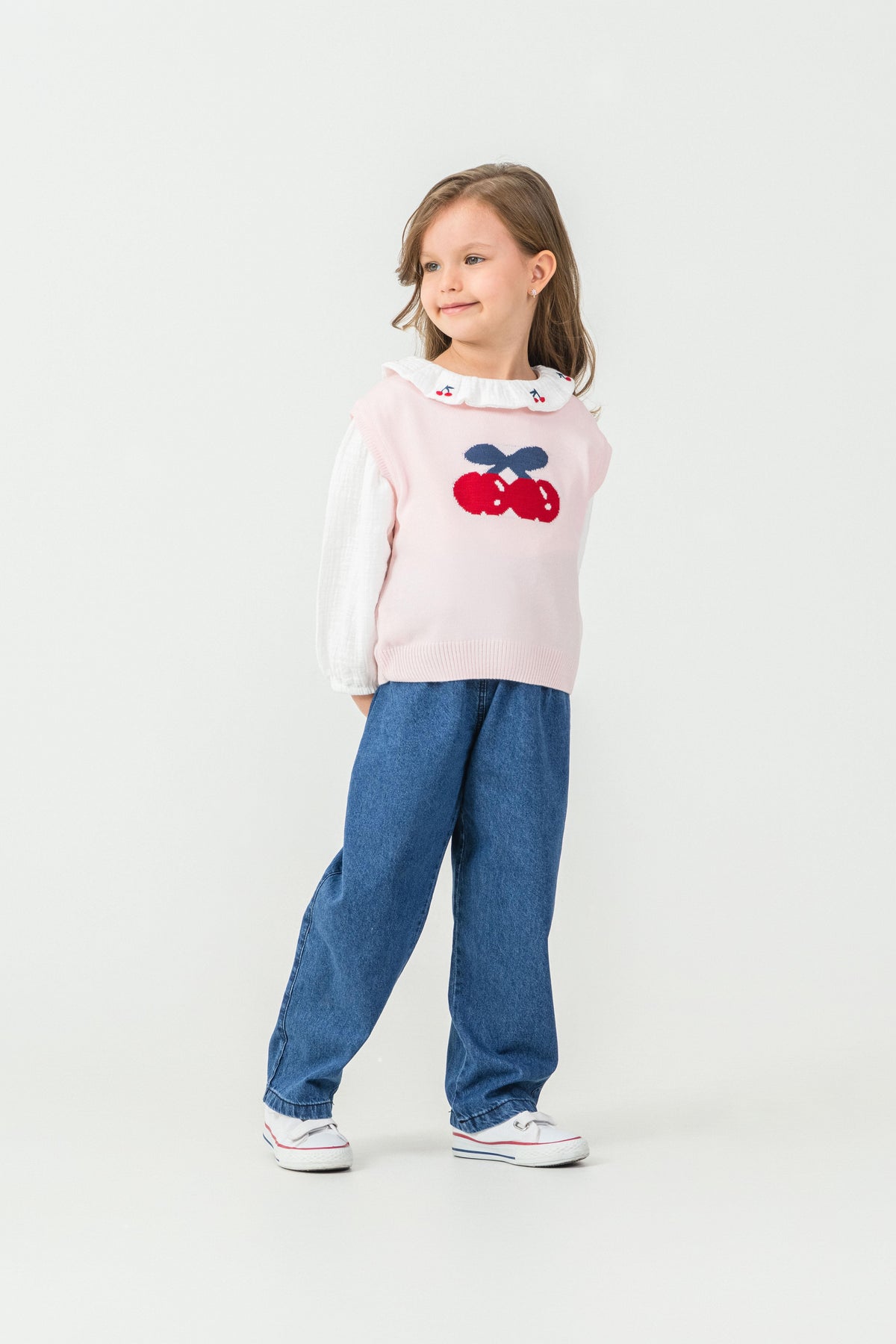 Tuffy Kiraz Nakışlı Kız Bebek Trikolu Takım-02165 - Ekru