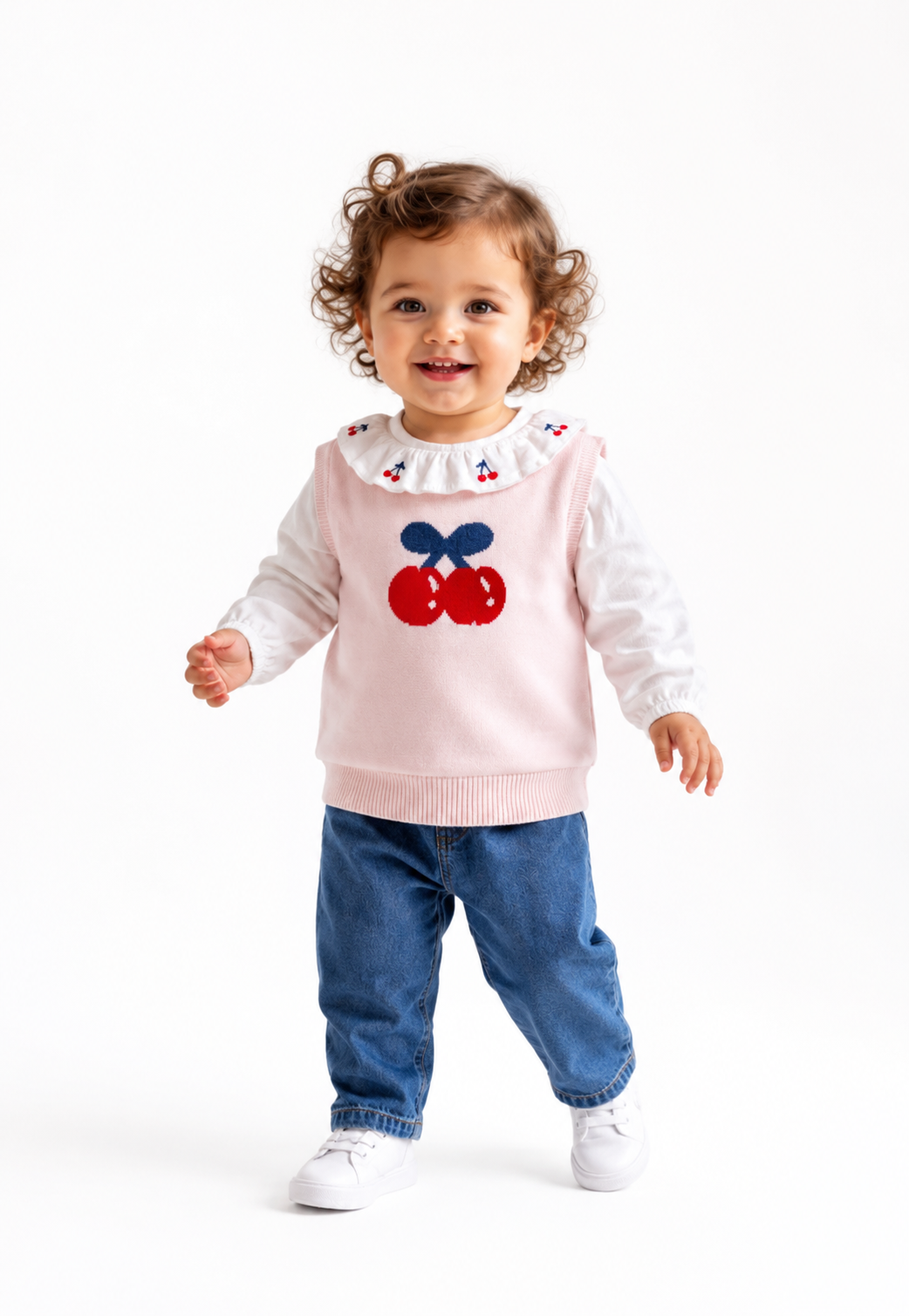 Tuffy Kiraz Nakışlı Kız Bebek Trikolu Takım-02165 - Ekru