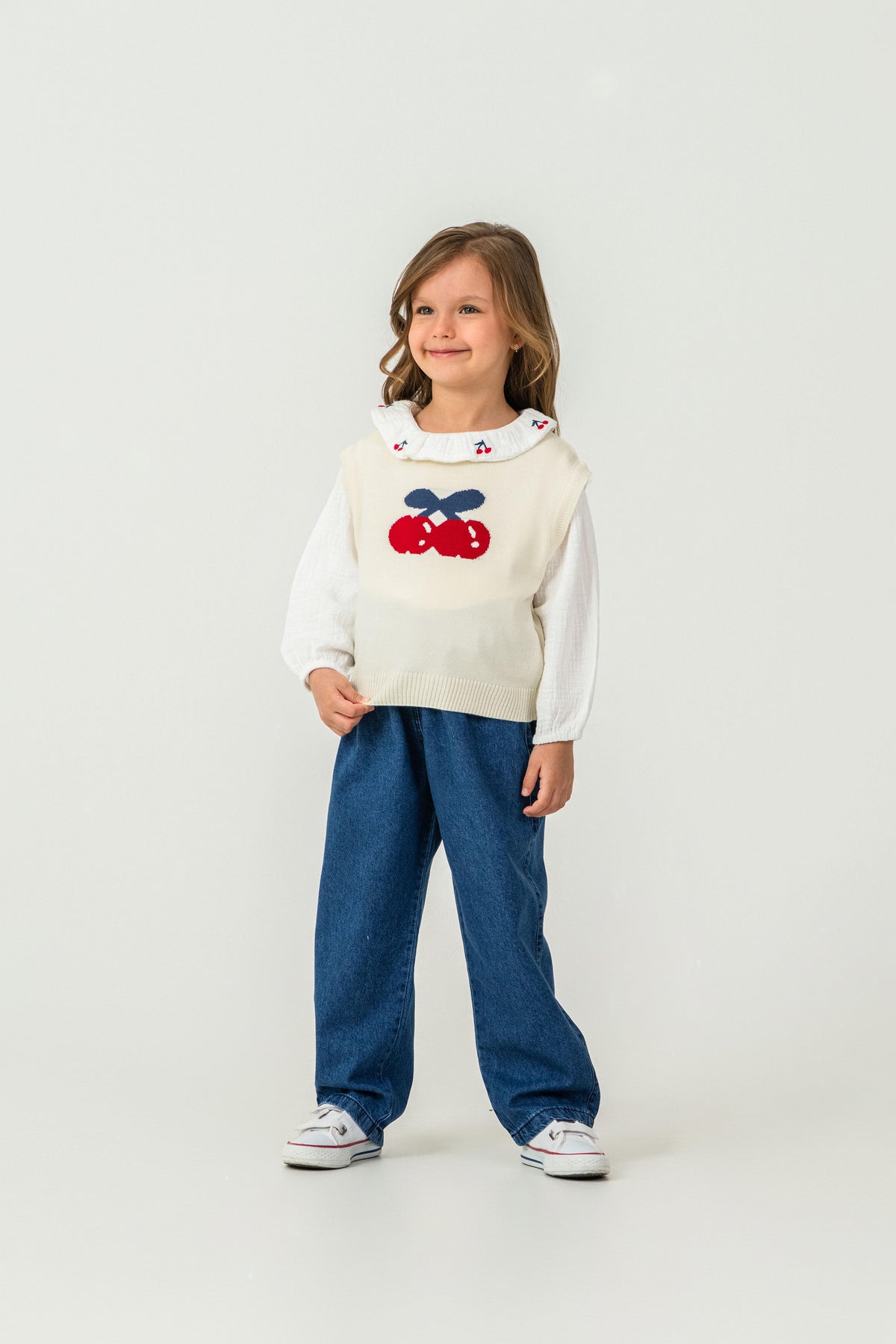 Set Tuffy cu broderie Cireșe pentru fete-02825 - Roz