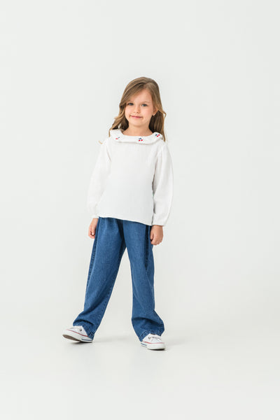 Set Tuffy cu broderie Cireșe pentru fete-02825 - Ecru