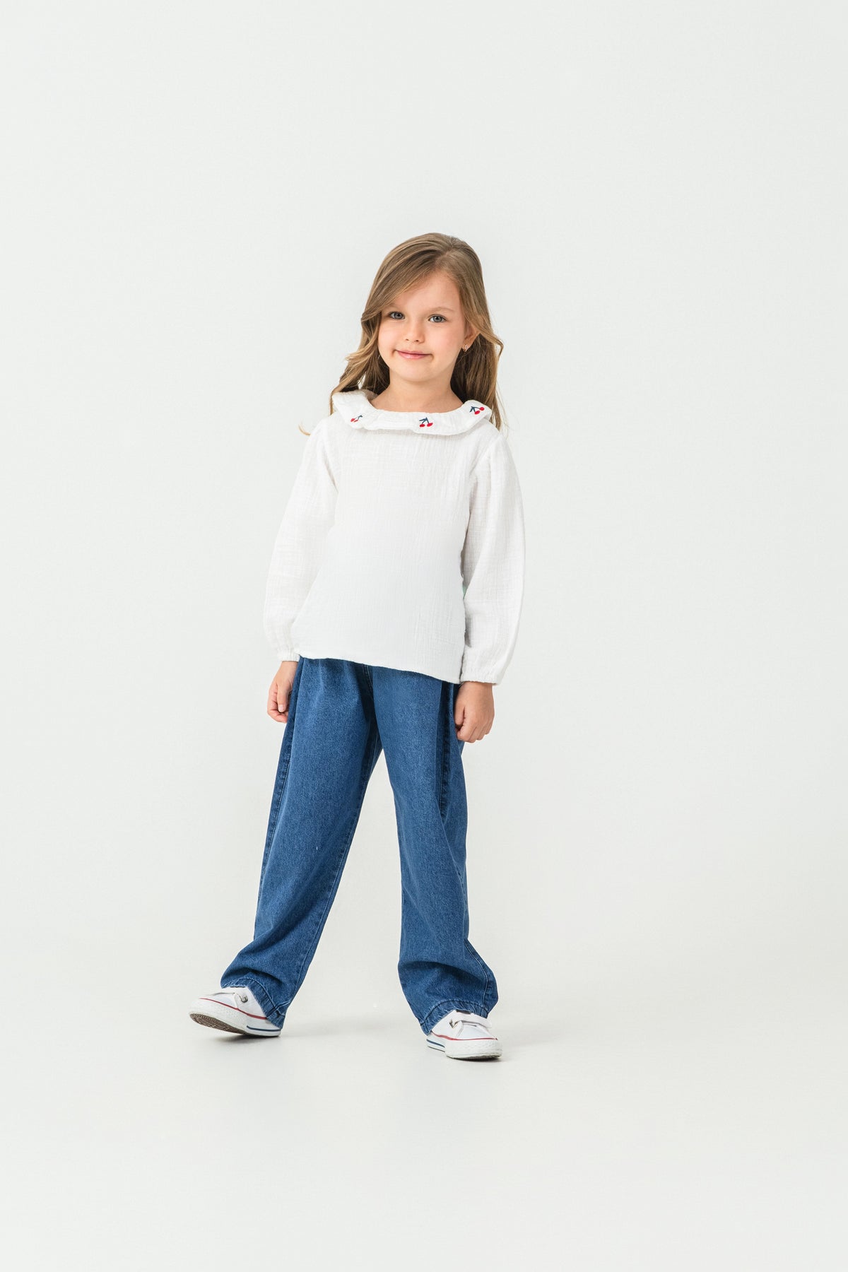Set Tuffy cu broderie Cireșe pentru fete-02825 - Ecru