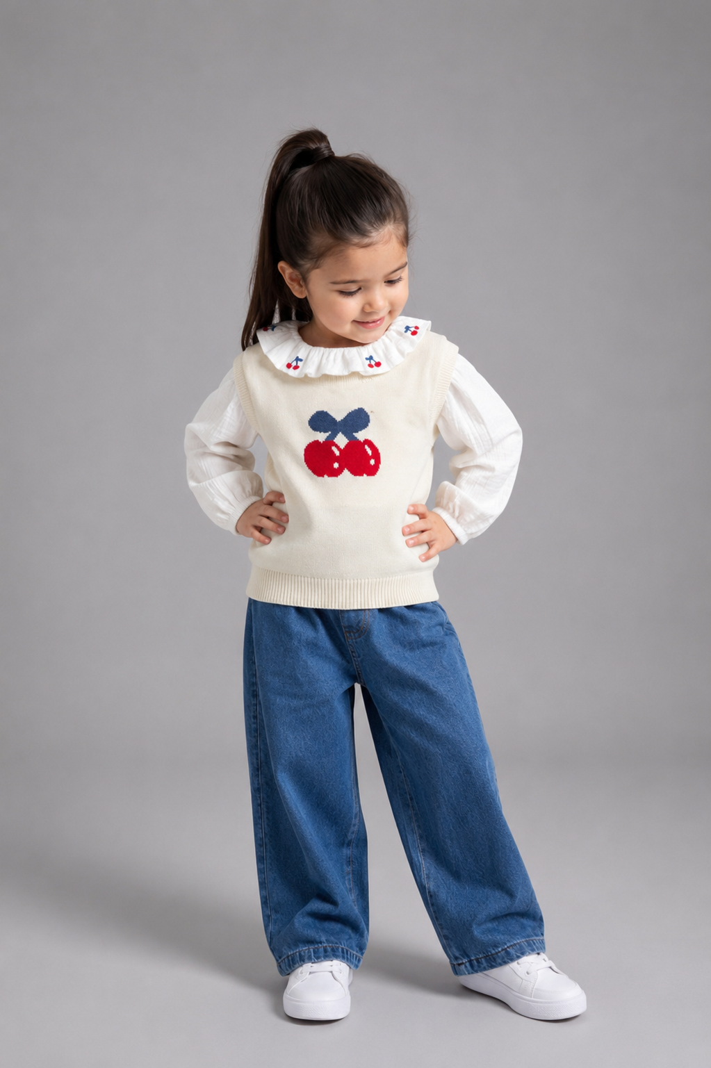 Set Tuffy cu broderie Cireșe pentru fete-02825 - Roz