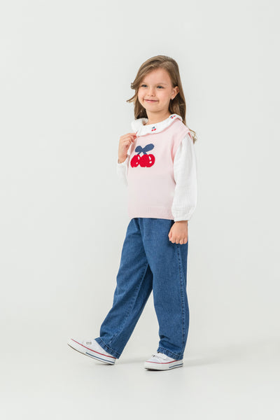 Set Tuffy cu broderie Cireșe pentru fete-02825 - Ecru