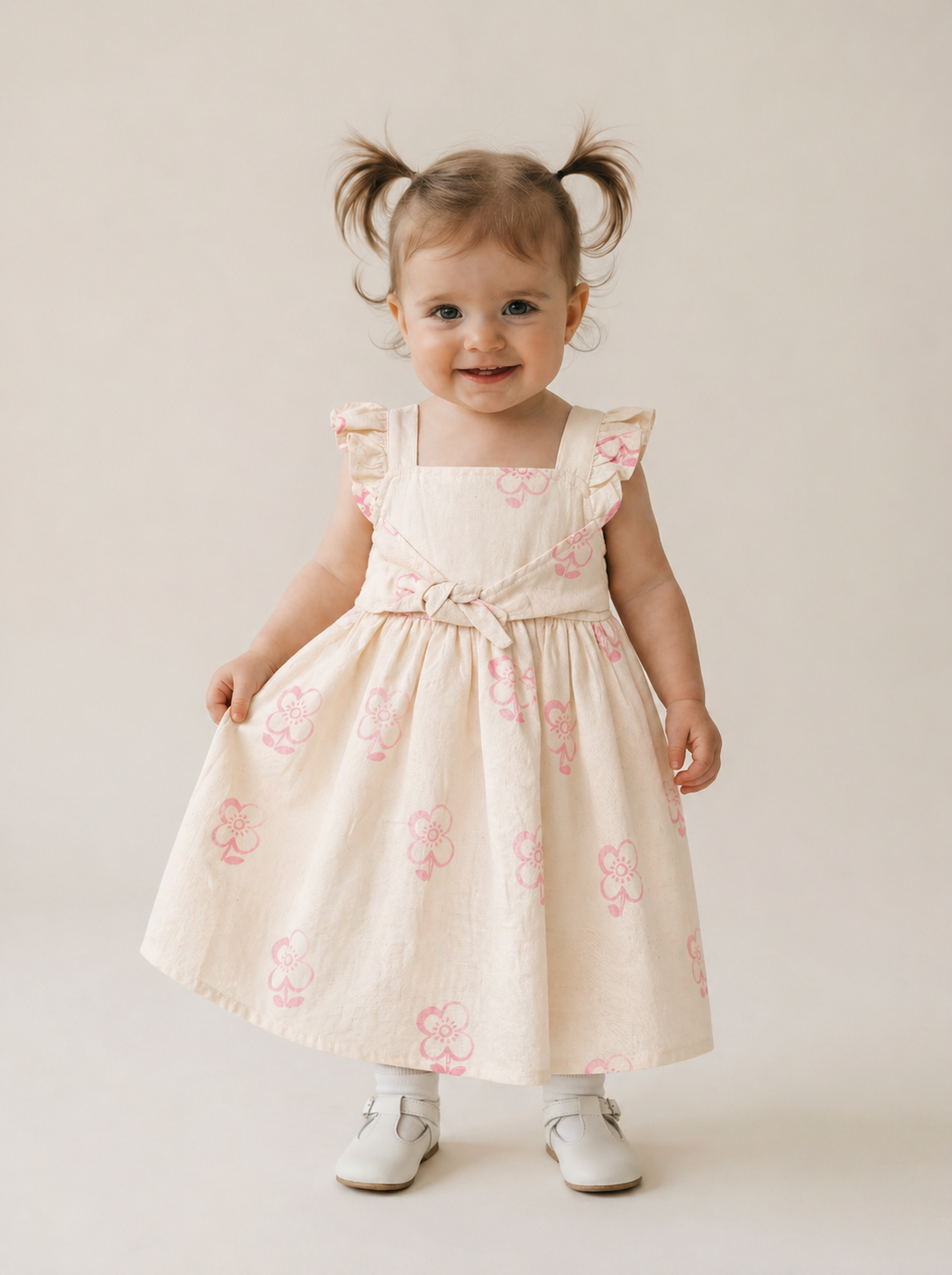 Tuffy Rochie Fete Bebeluși cu Detaliu Floare-3296-R - Ecru Albastru