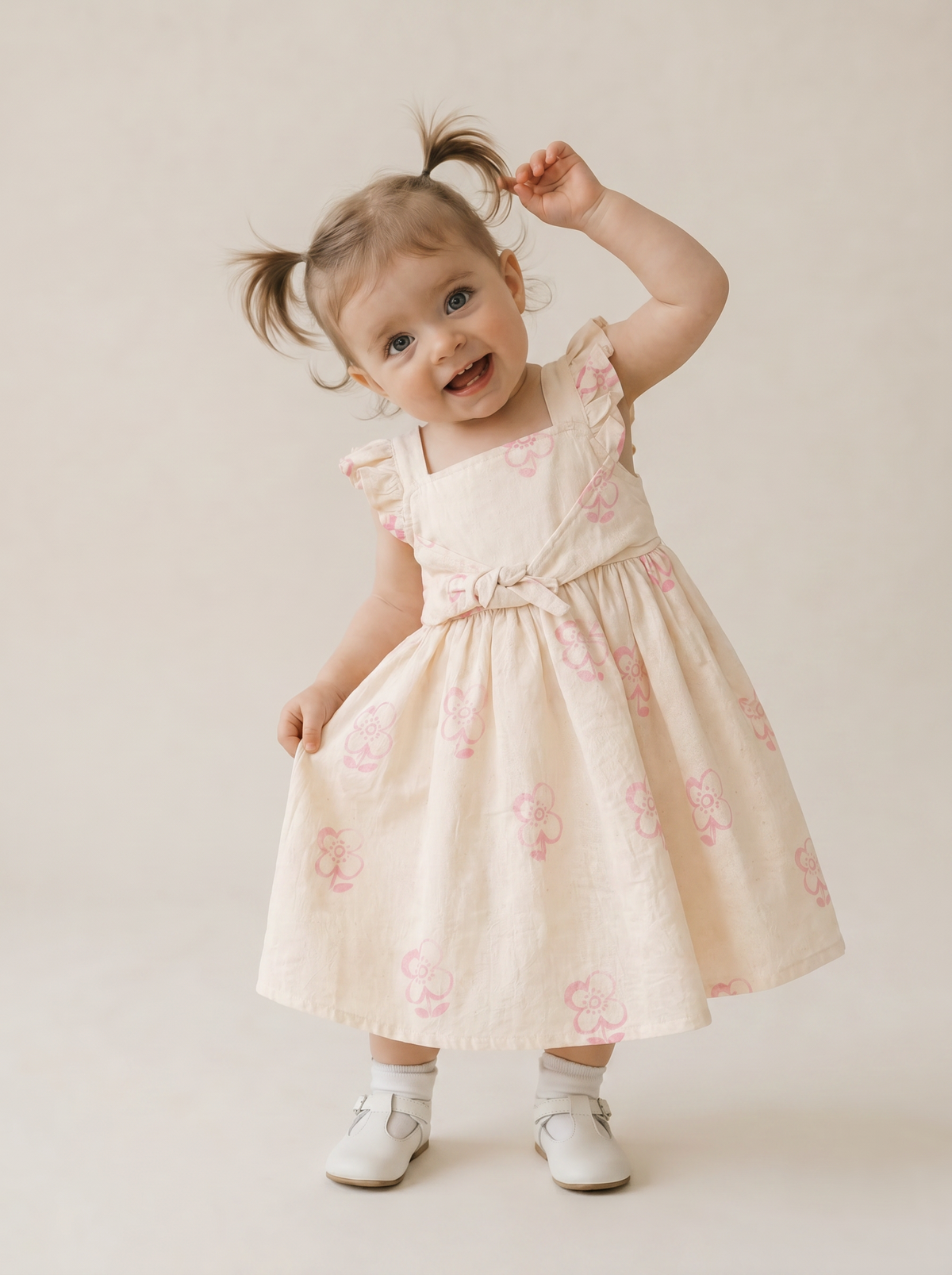 Tuffy Rochie Fete Bebeluși cu Detaliu Floare-3296-R - Ecru Roz