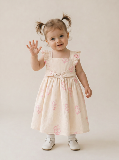 Tuffy Rochie Fete Bebeluși cu Detaliu Floare-3296-R - Ecru Albastru