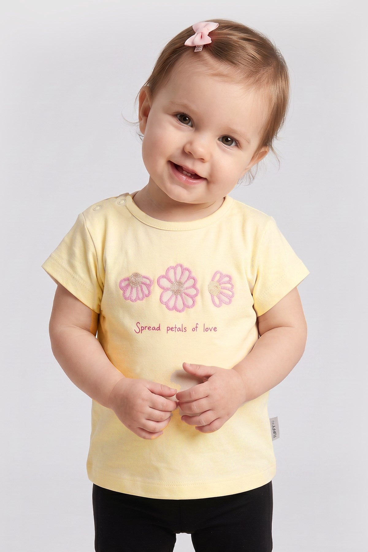 Tuffy Tricou Fete Bebeluși cu Detaliu Floare-1516 - Roz Deschis