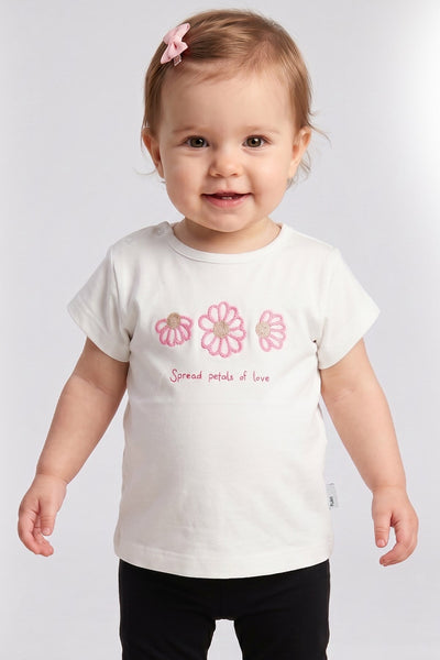 Tuffy Tricou Fete Bebeluși cu Detaliu Floare-1516 - Bej Deschis